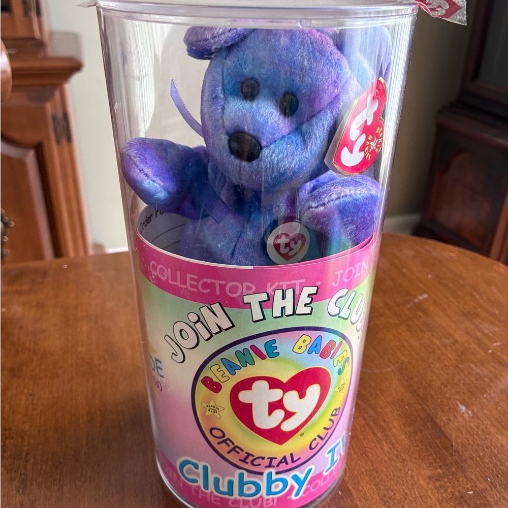 Ty Purple and Pink Tie-Dye Beanie Babies Clubby II Collector Tube